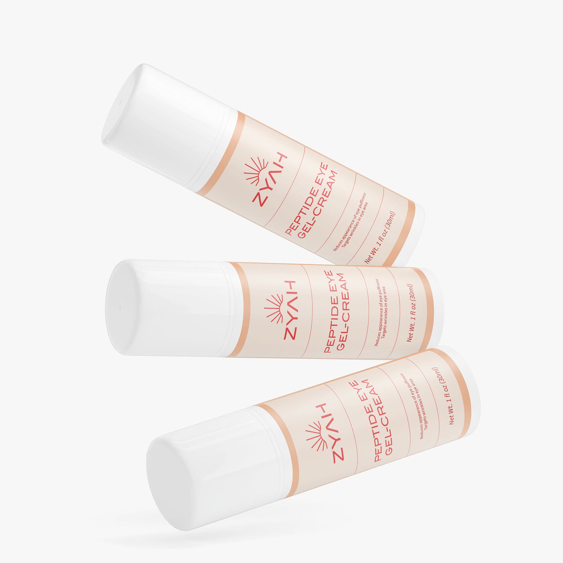 Three bottles of ZYAH Peptide Eye Gel Cream Clean skincare