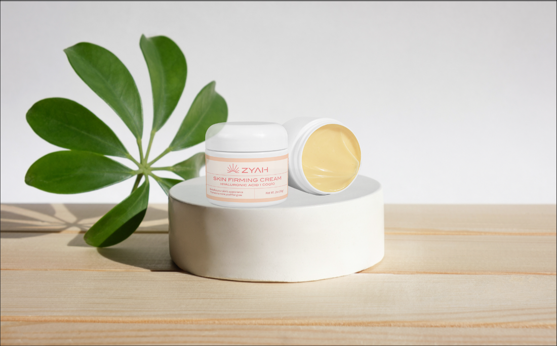 Zyah Beauty natural and ethical skincare products on a minimalist beige background