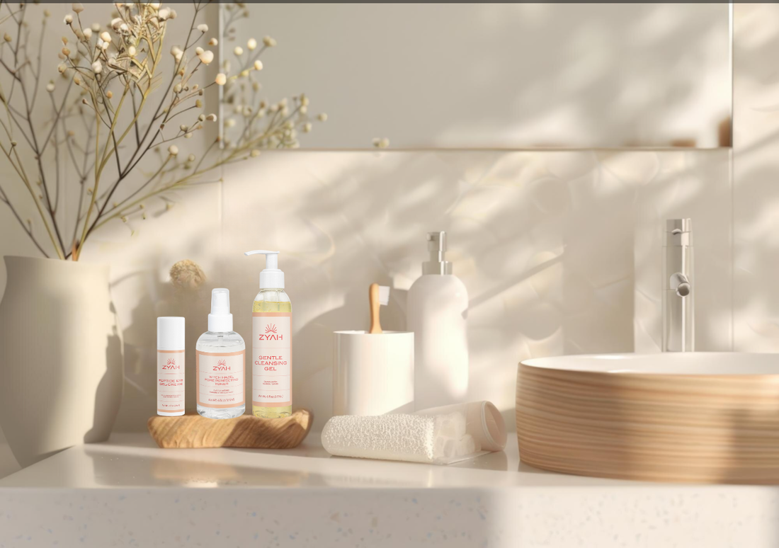 Zyah Beauty clean skincare products used in a calming self-care ritual.