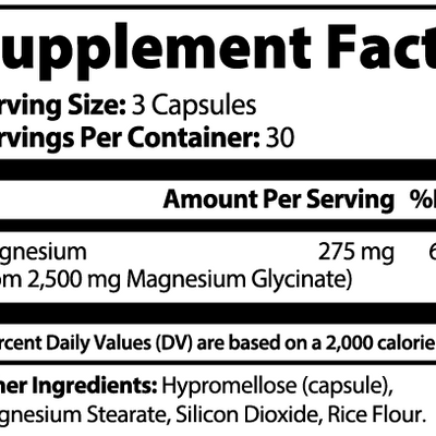 Supplement facts label with magnified text