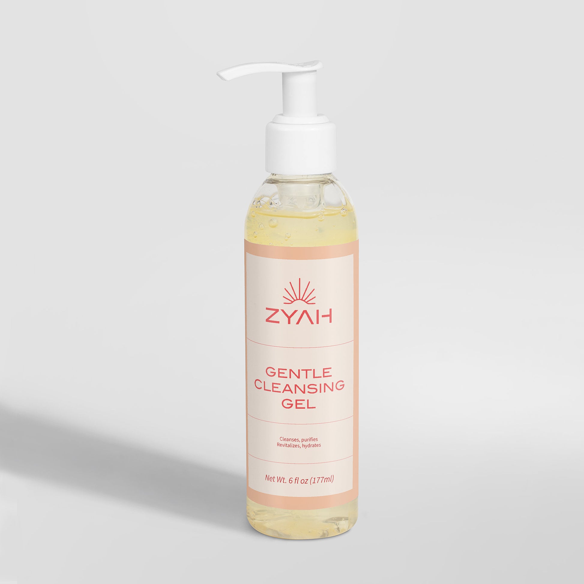 Bottle of ZYAH Gentle Cleansing Gel on a light gray background