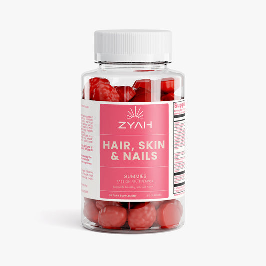 “Zyah Beauty Hair Skin Nails Gummies with biotin and vitamins for stronger hair, glowing skin, and healthier nails.”