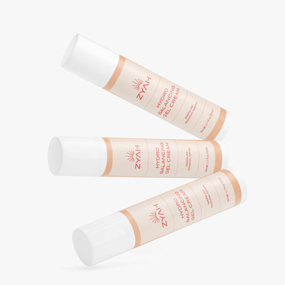 Three Zyah hydro-balancing gel cream bottles Glowing Skin
